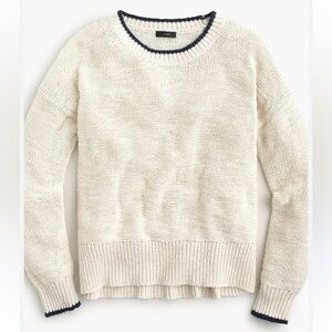 LOFT Cream and Black Crewneck Sweater with Ribbed Trim‎